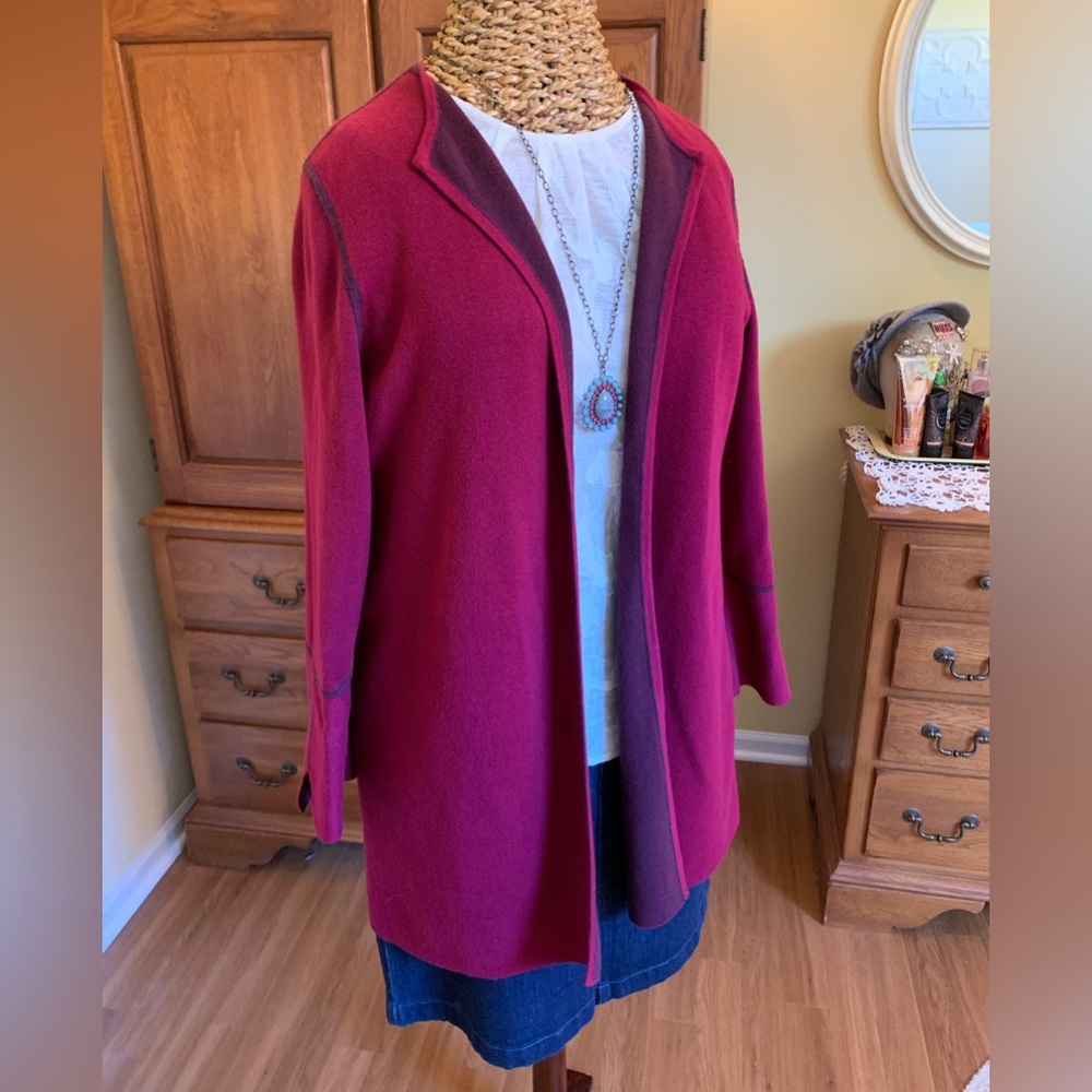 Chico’s open cardigan sweater berry